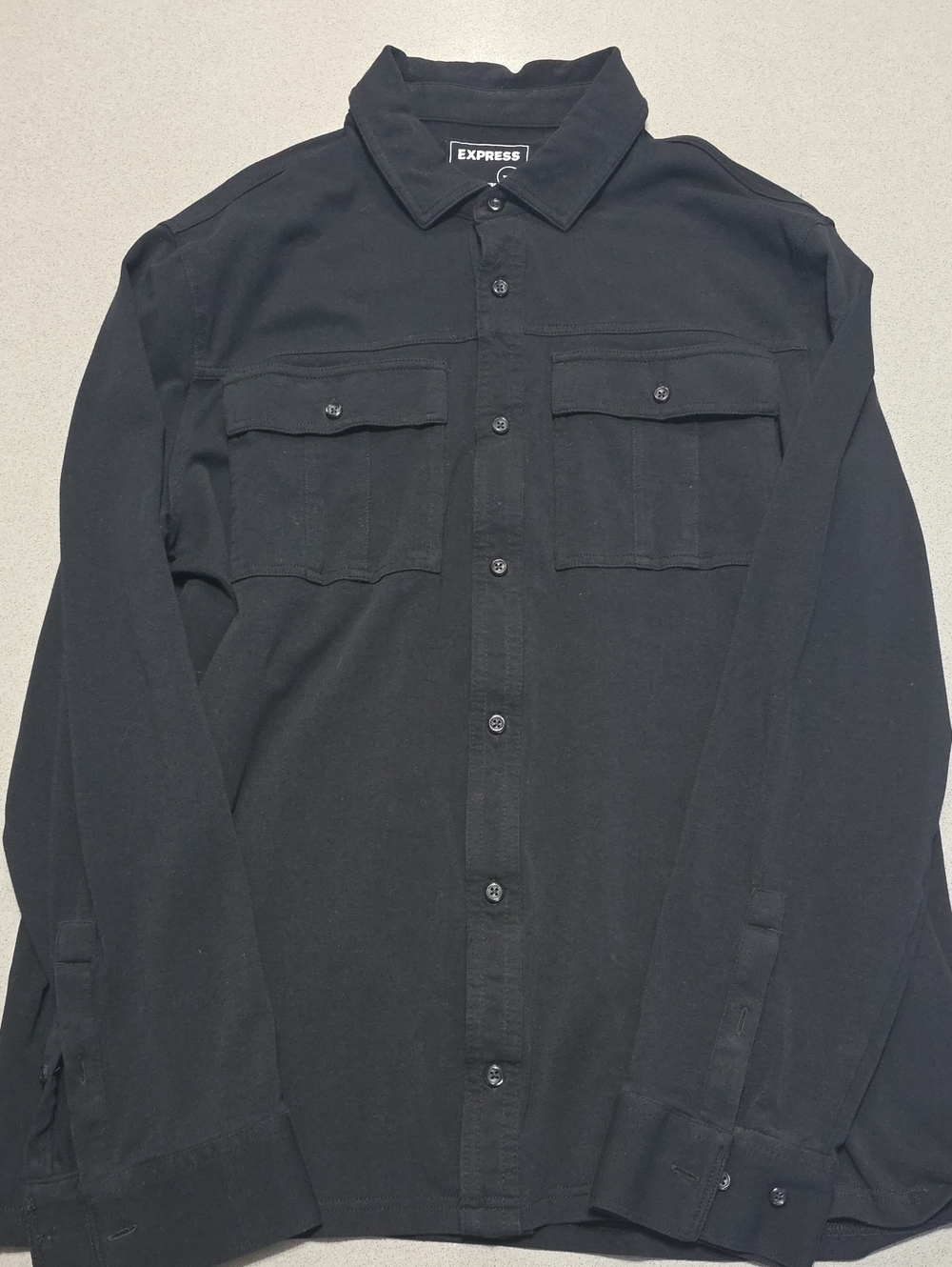 Express Black Long-Sleeve Button-Down Shirt with Dual Chest Pockets